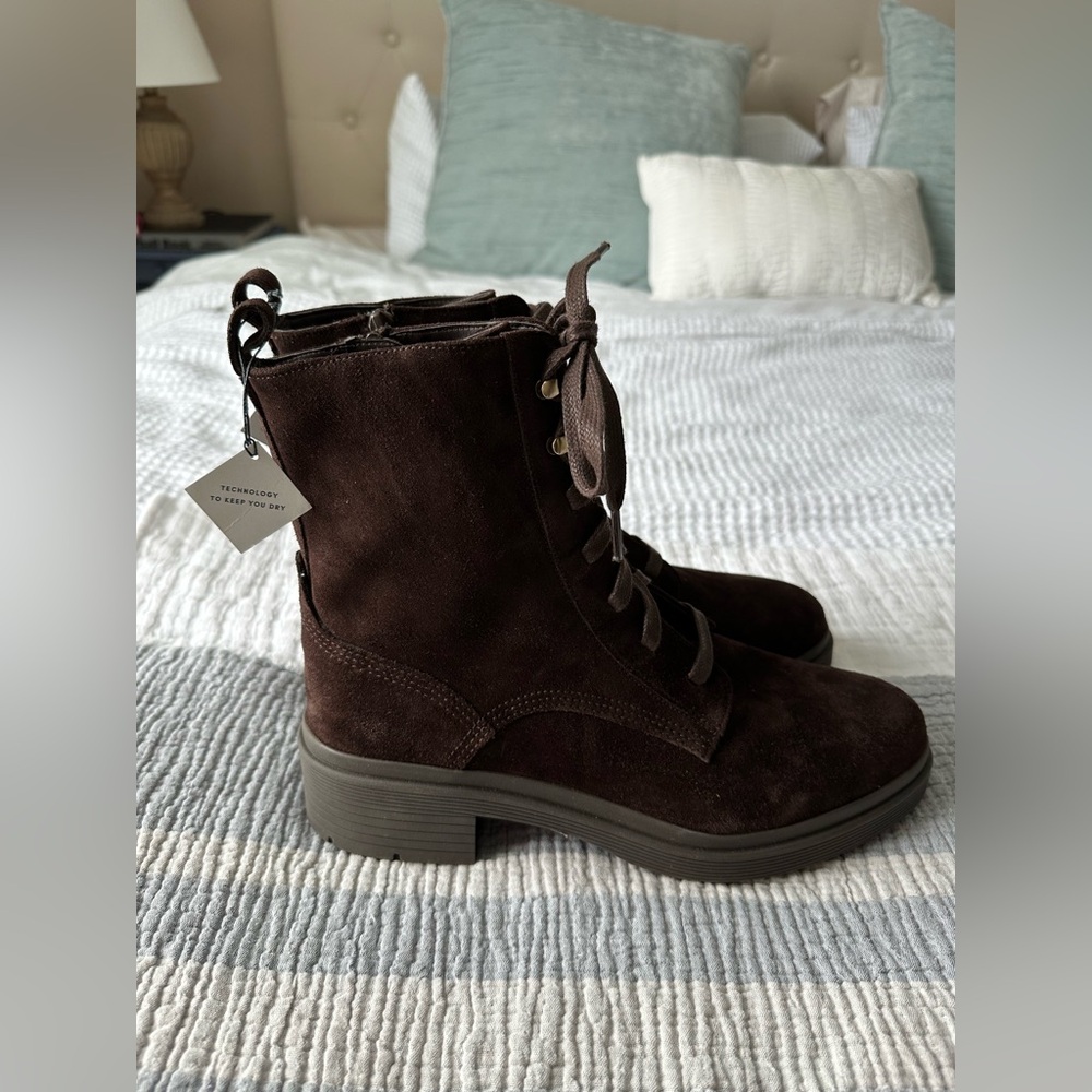 Cole Haan Grand 360 Waterproof Combat Boots Brown Suede Lace Up Zip Size 10B NWT